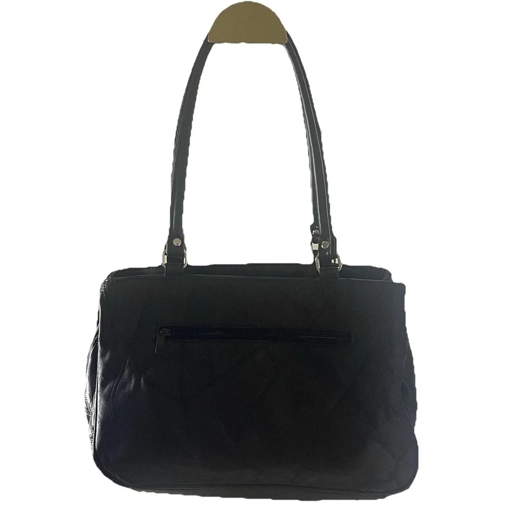 Black Leather Patchwork Tote Bag Shoulder Purse Women Medium 13x9 Classic
